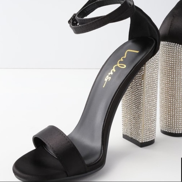 Lulus Shoes - Lulu’s Viv Black Satin Rhinestone Heels